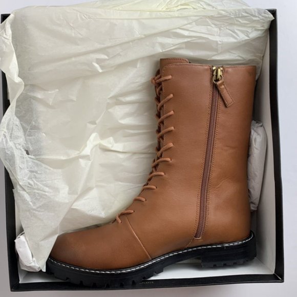 J Crew Women Gwen lug-sole leather lace-up Tall Shaft Boot OAK BROWN NEW - Picture 3 of 3